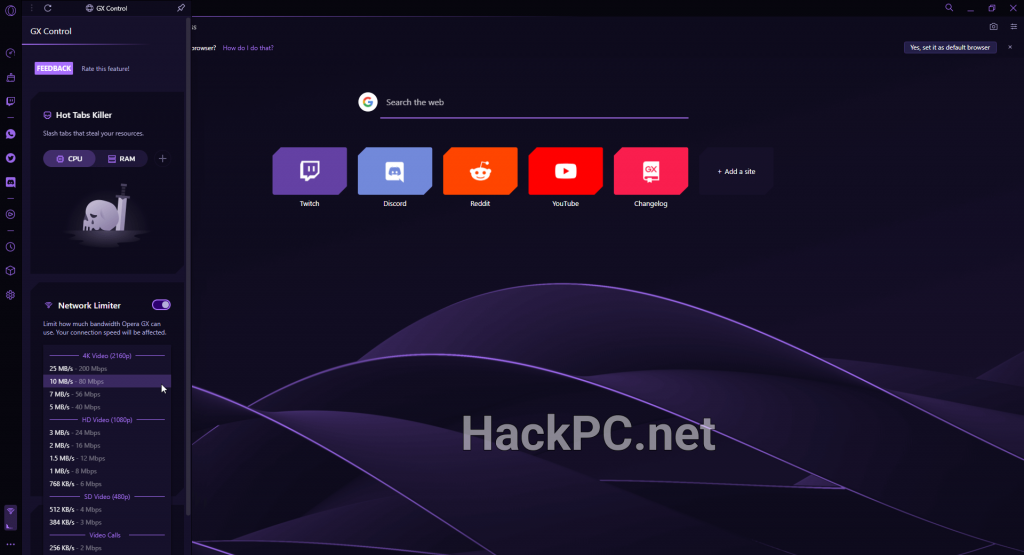 Opera GX 2025 Main Interface Window