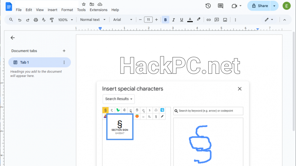Special character recognition in Google Docs