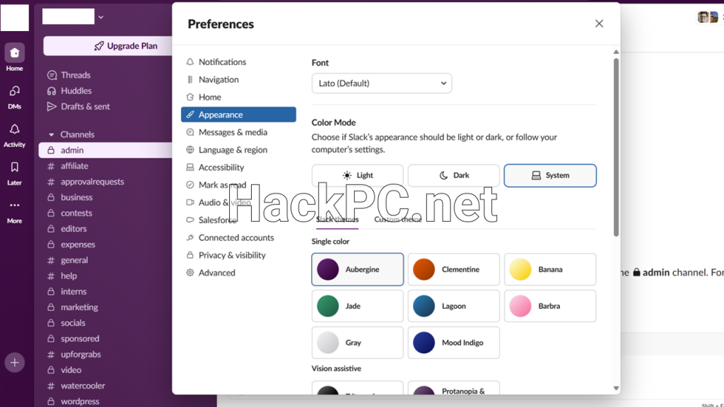 Interface customization in Slack