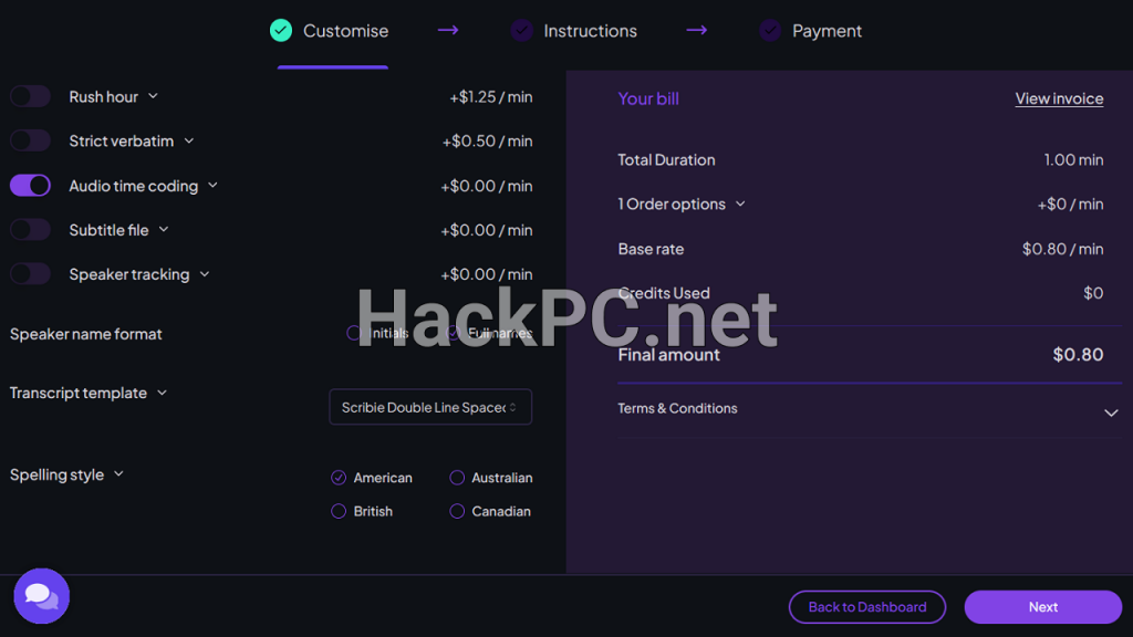 Scribie's order page