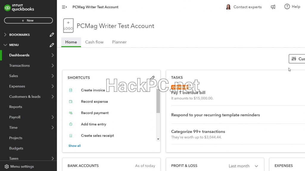 QuickBooks Online’s home page