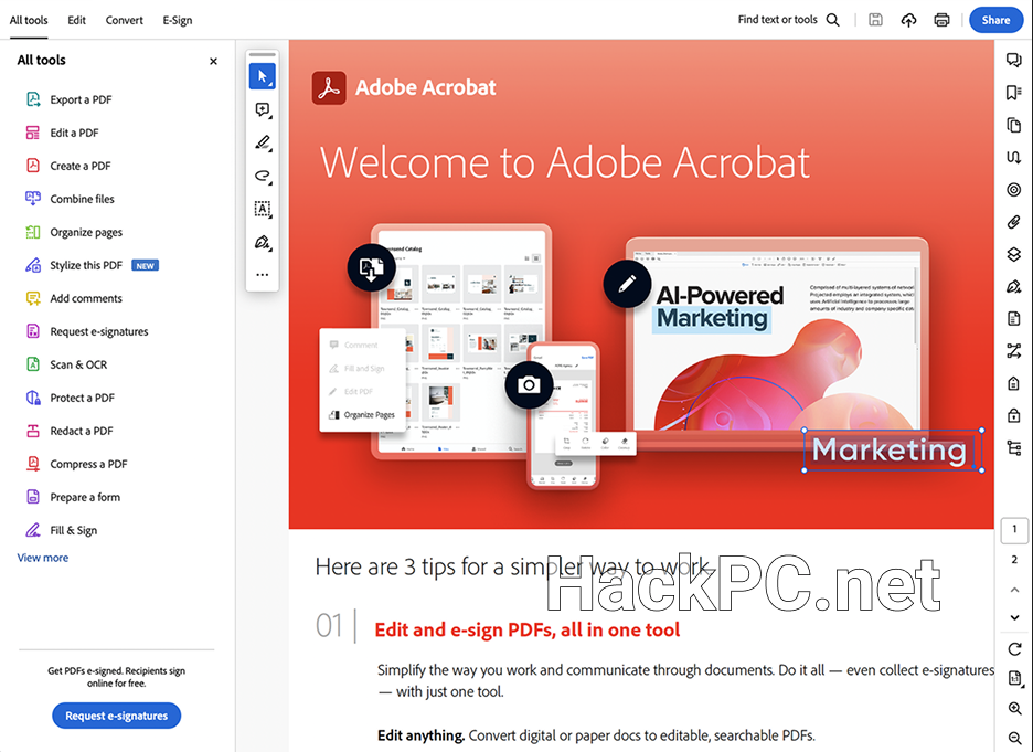 Adobe Acrobat Pro DC Welcome Window