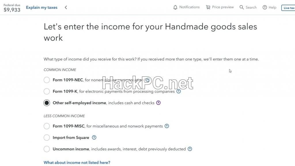 Income forms in TurboTax