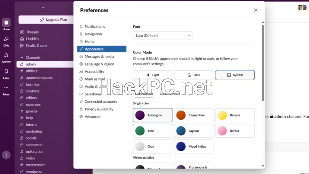 Interface customization in Slack