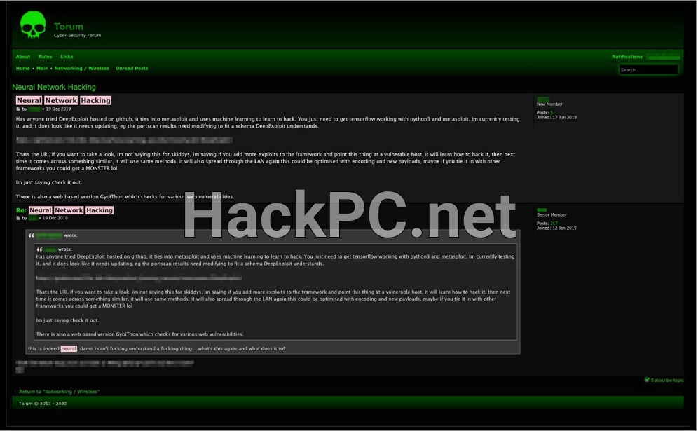 A user on a forum inquiring about to use of DeepExploit