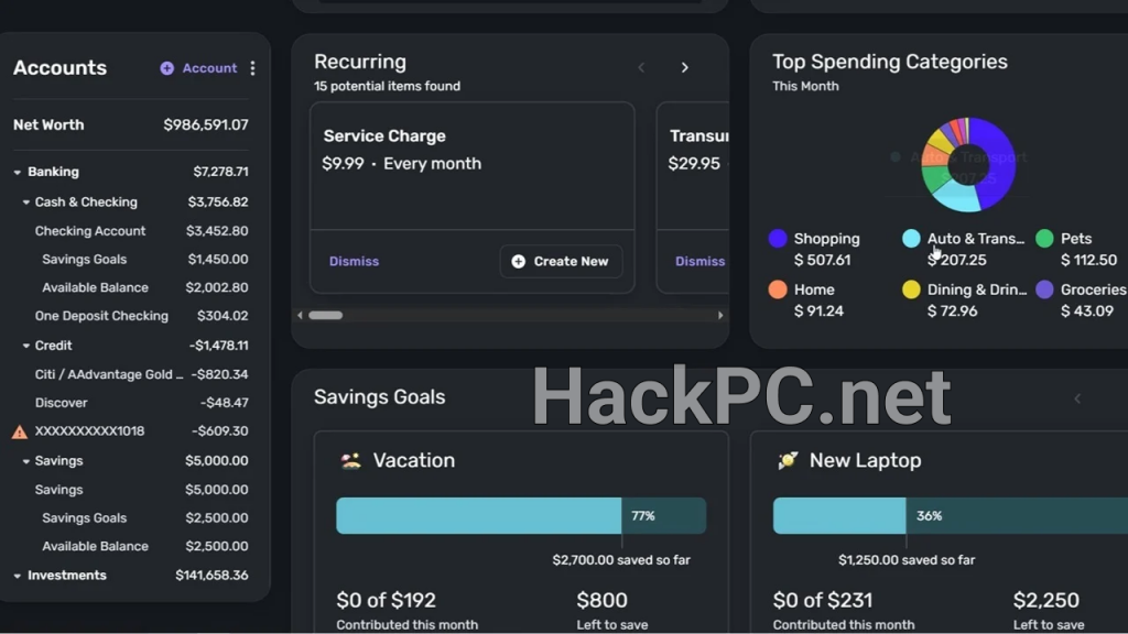 Quicken Simplifi's dashboard