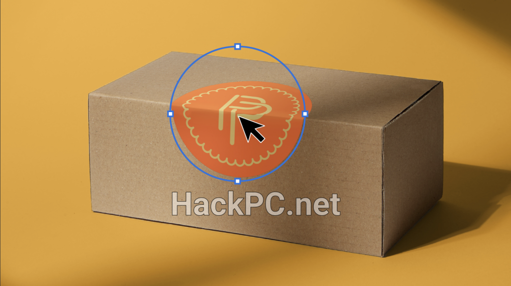 Adobe Illustrator's Mockup tool being used to create a round label to seal a box or package