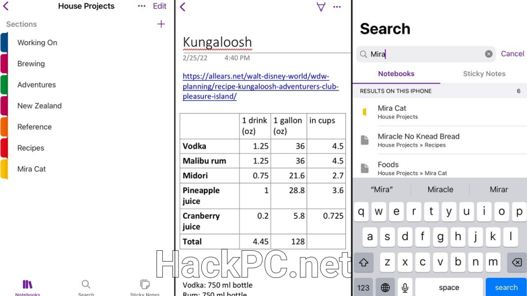 OneNote iOS app