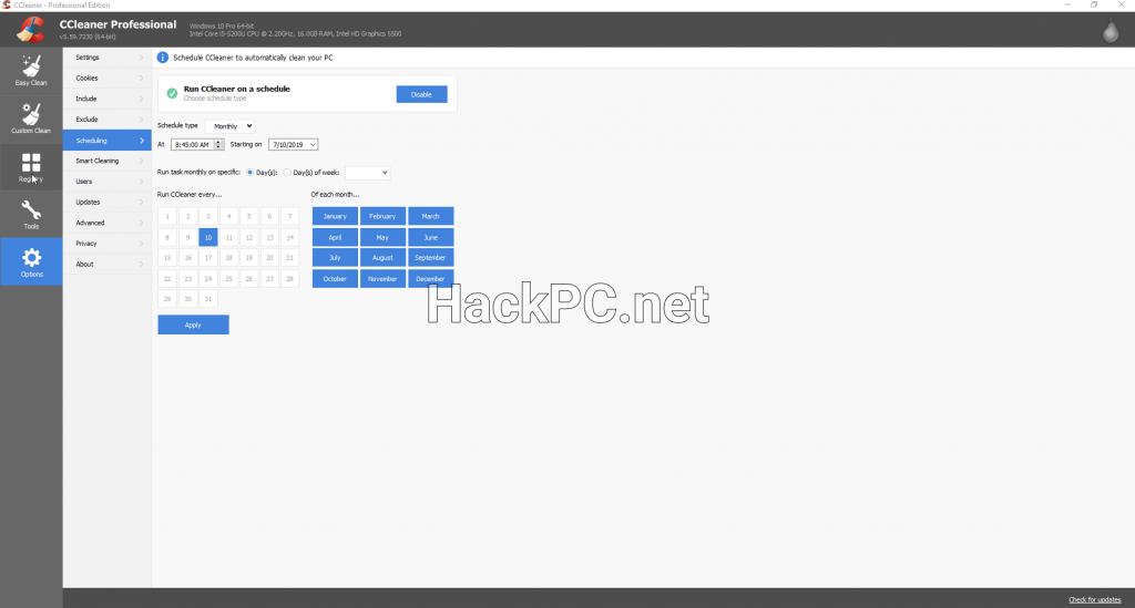 CCleaner Schedule Cleaning