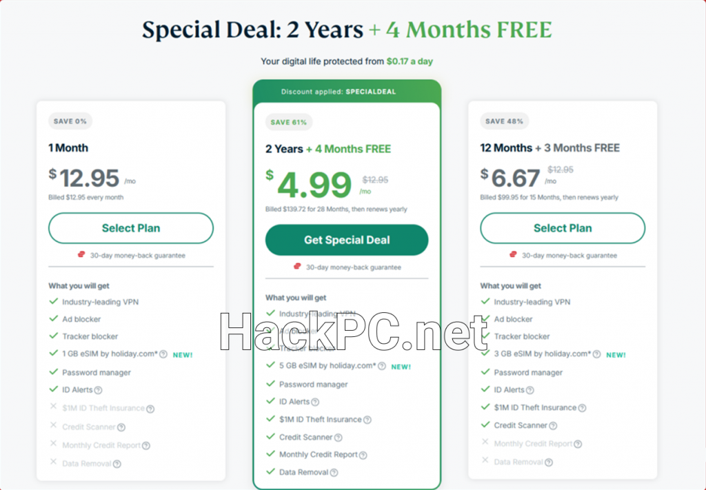 ExpressVPN's pricing page