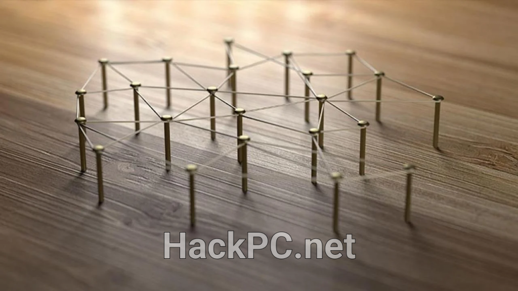 embedded nails connected by wire to look like a wireless network