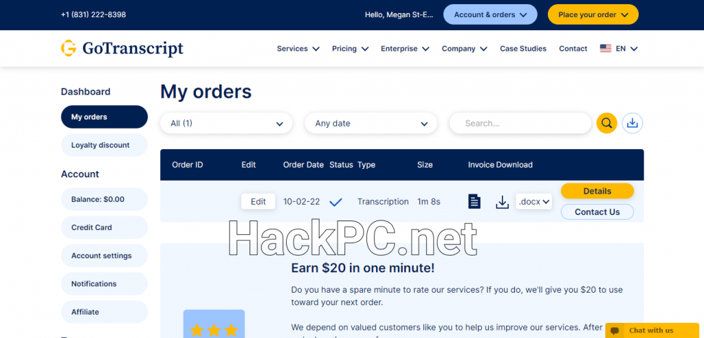 GoTranscript orders