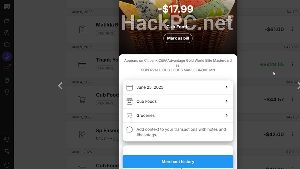 A transaction in PocketGuard