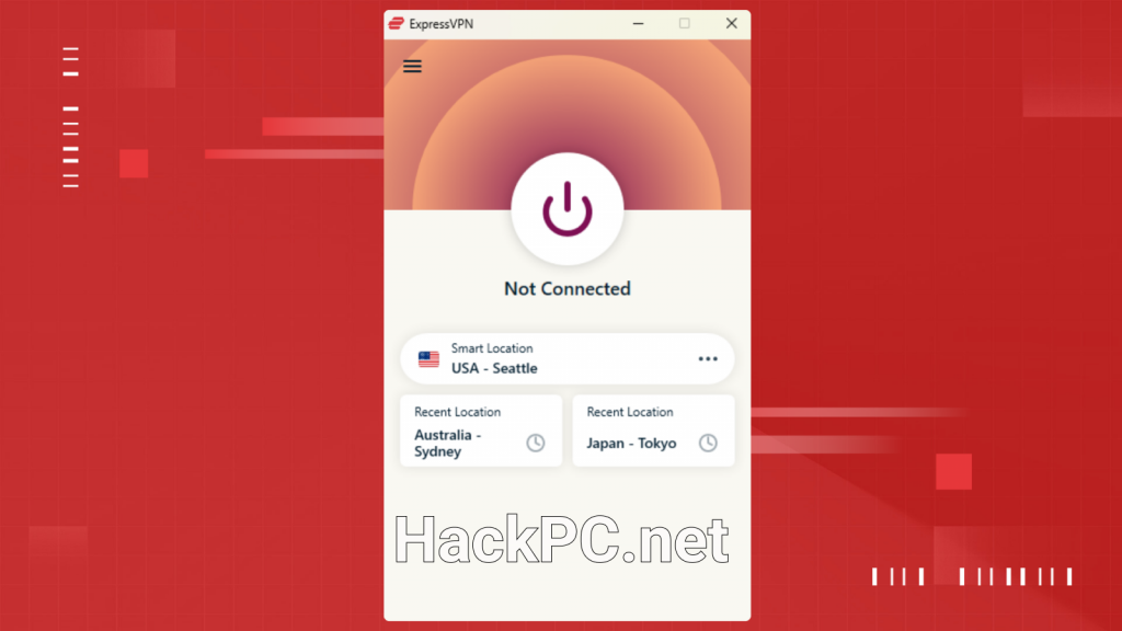 ExpressVPN's Windows connection screen