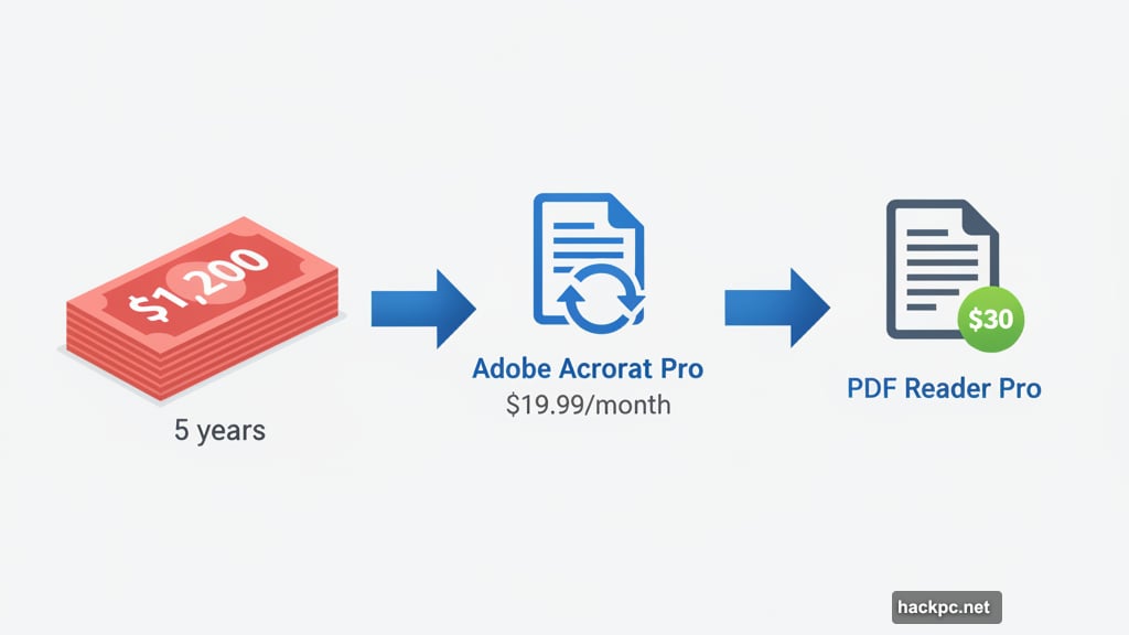 Adobe subscription costs versus one-time payment PDF editor alternative