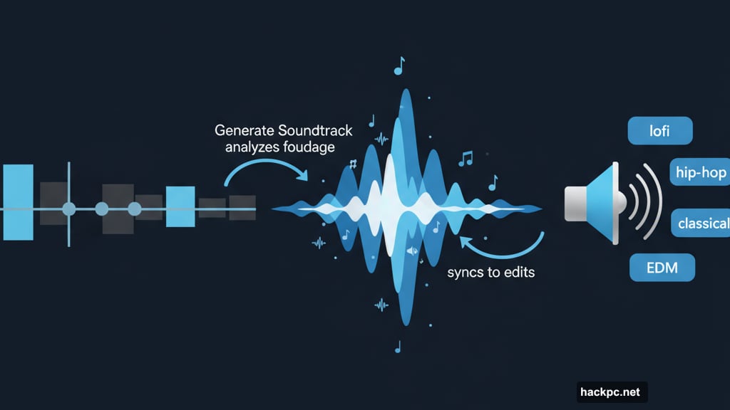 Generate Soundtrack creates instrumental tracks that sync to video edits