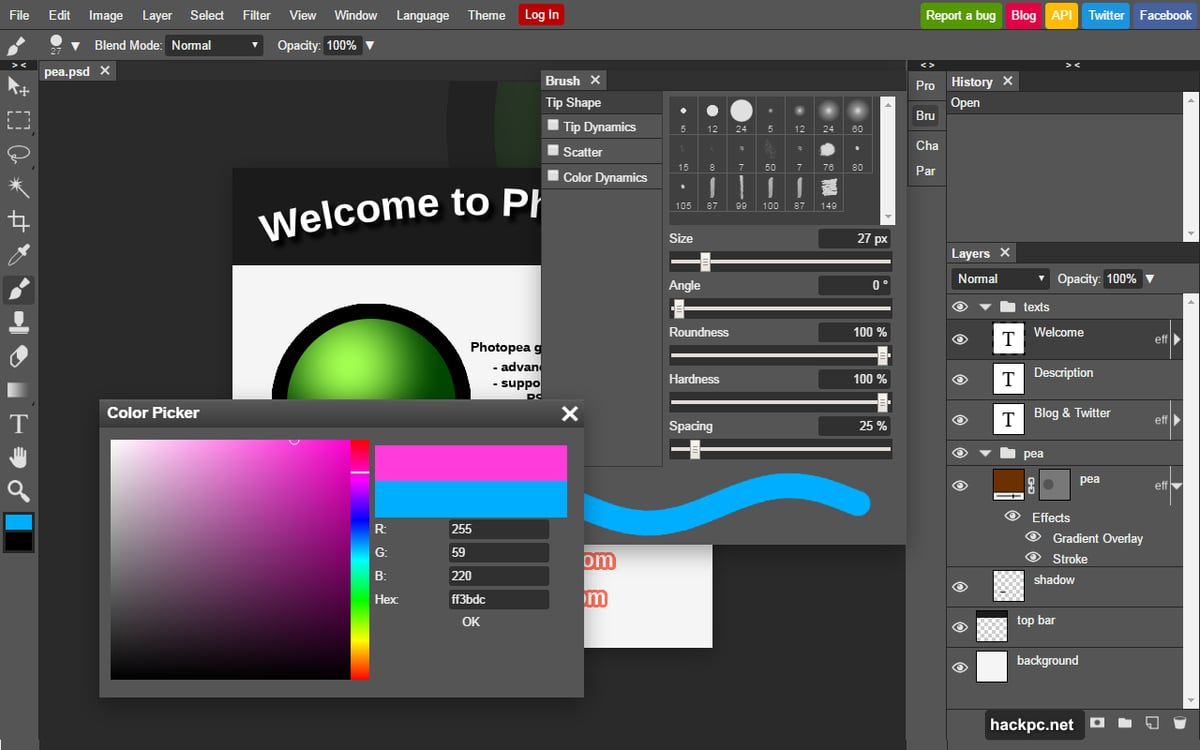 Photopea runs entirely in your browser with no download required