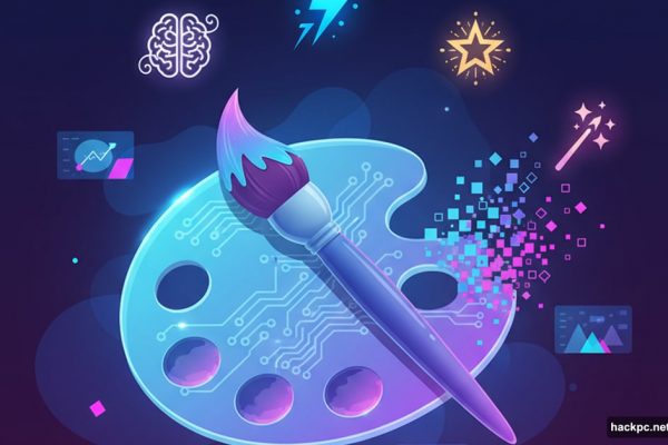 AI palette with circuit patterns surrounded by image generator tool icons