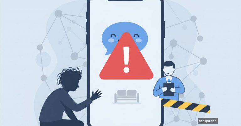 Smartphone with AI therapy chatbot covered by red warning triangle