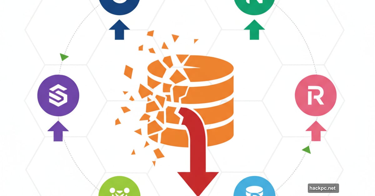 Airtable logo breaking apart with six alternative database platforms orbiting around