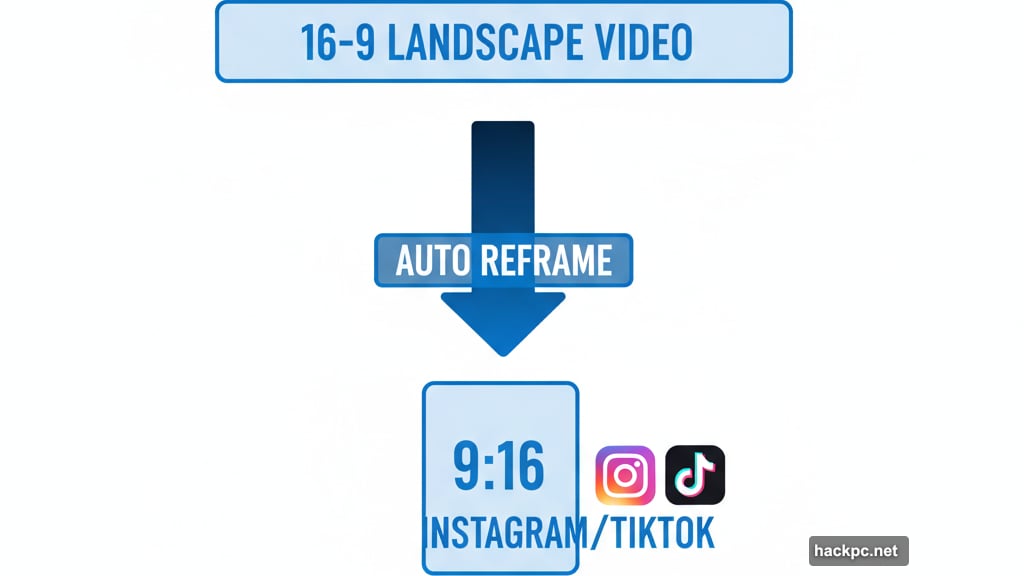 Auto Reframe converts horizontal videos into vertical formats for Instagram