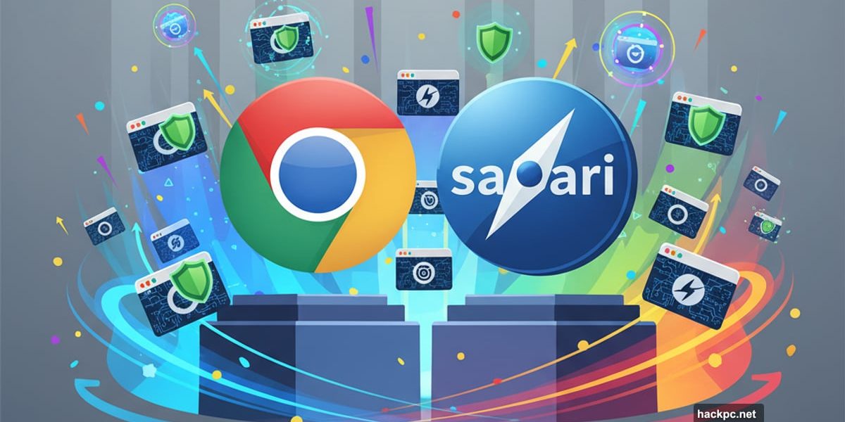 Browser competition visualization with Chrome Safari versus new AI privacy focused challengers