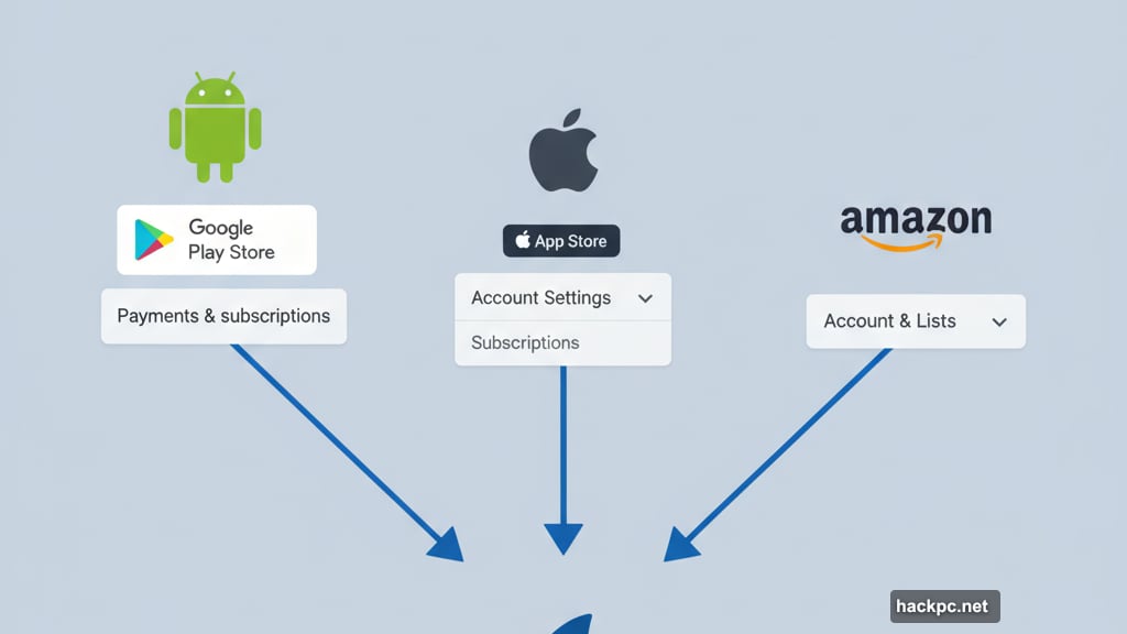 Canceling through app stores works differently for each platform