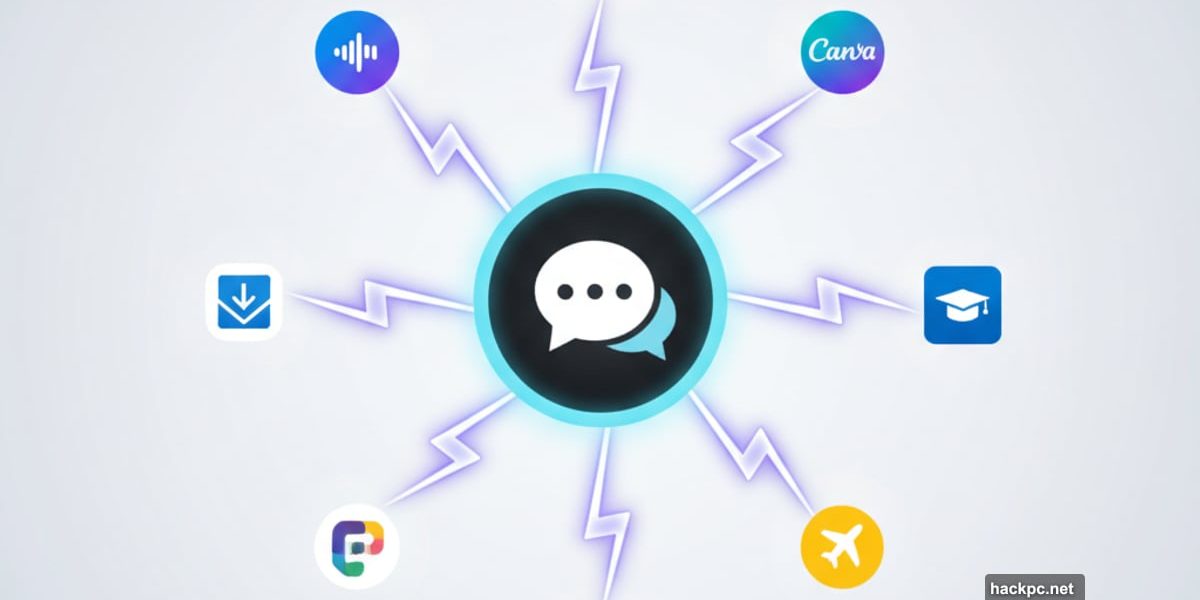 ChatGPT logo connected to popular app icons representing new integration superpowers