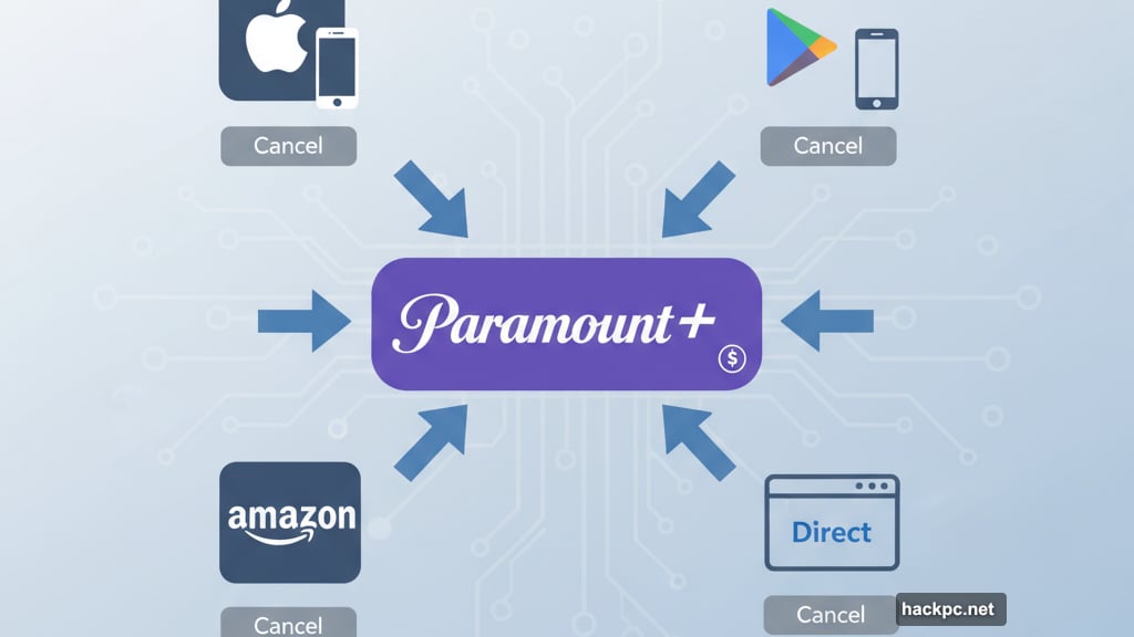 Cancel Paramount+ subscription through Apple, Google, Amazon, or directly