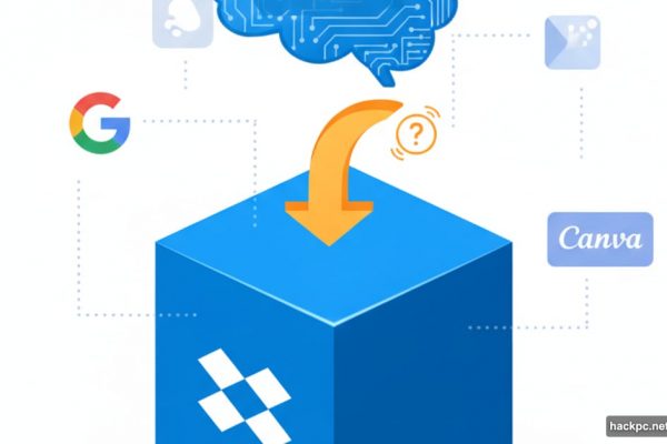 Dropbox logo with Dash AI brain connecting downward via arrow