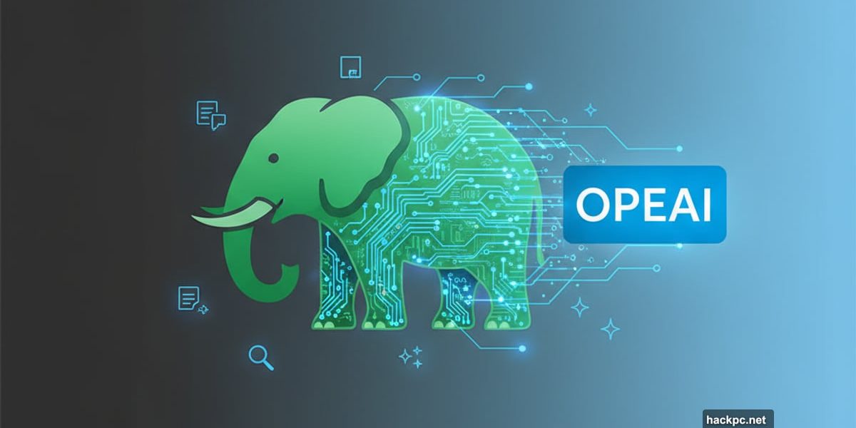 Evernote elephant logo enhanced with glowing AI neural network patterns and circuits