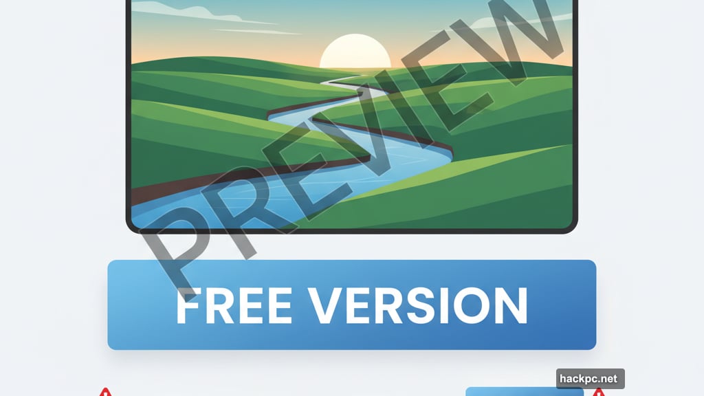 Free version adds watermark and deliberately throttles processing speed