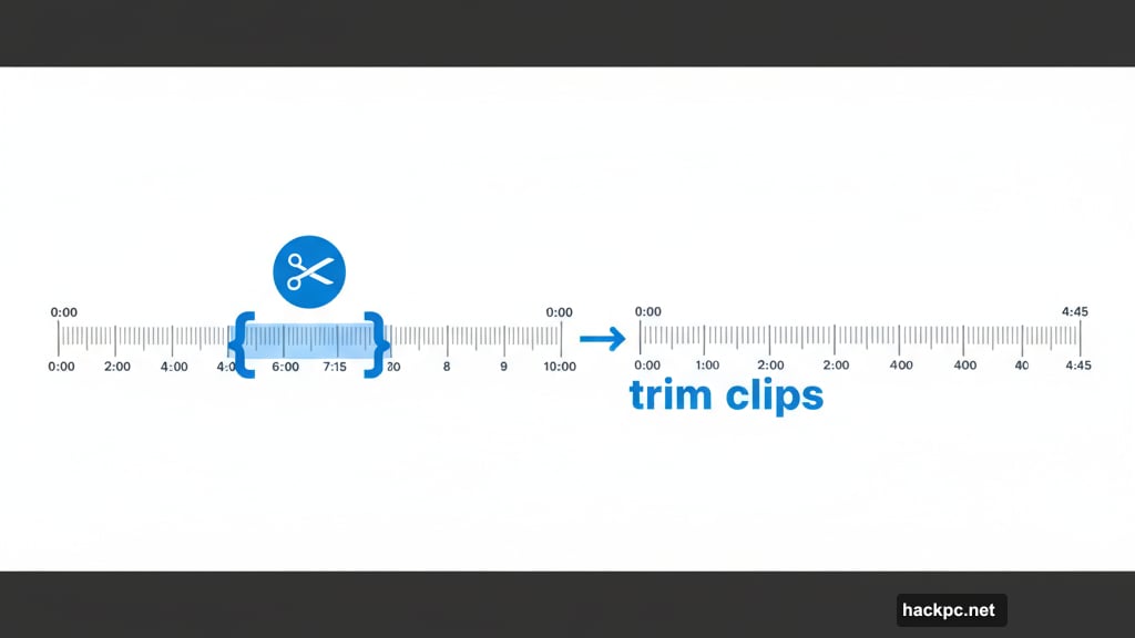 Trim clips to keep only specific sections from videos
