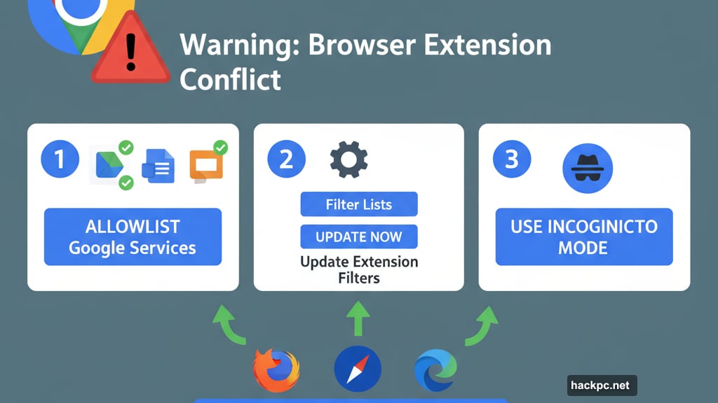 Three quick fixes: whitelist Google productivity suite or update filters