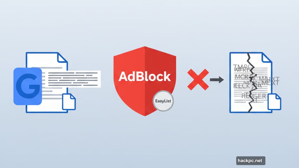 AdBlock and EasyList filter updates breaking Google Docs formatting