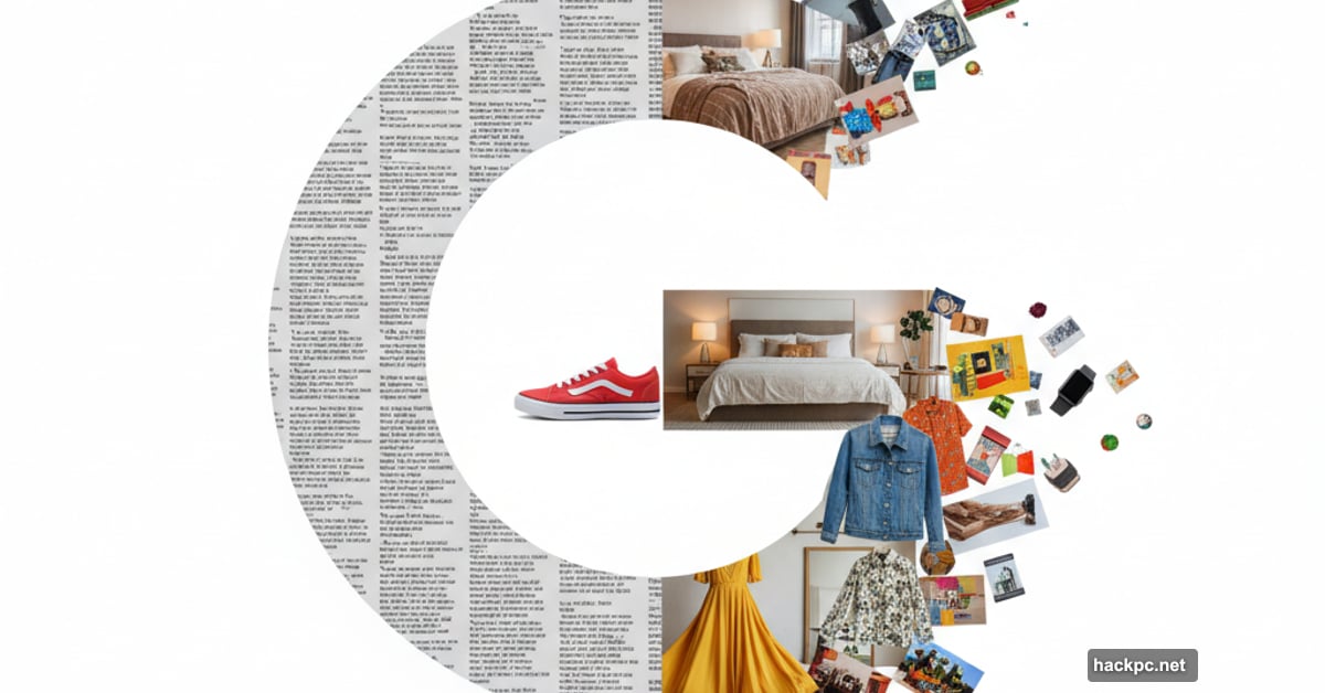 Google logo split showing text search transforming into visual image results