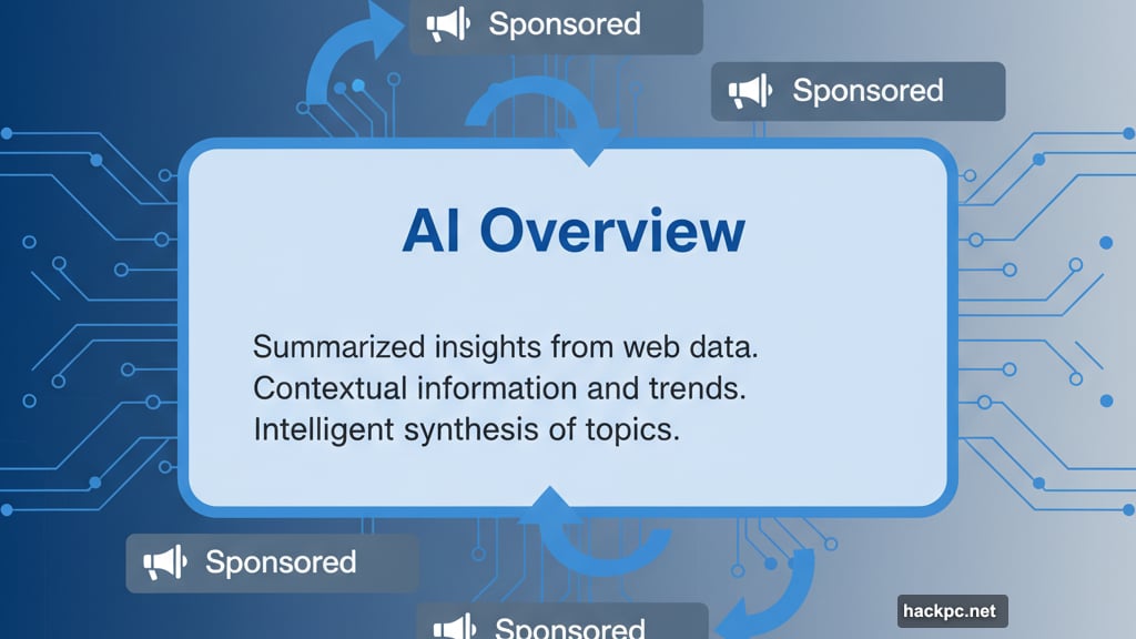 Sponsored content sandwiches AI Overviews above below and throughout page
