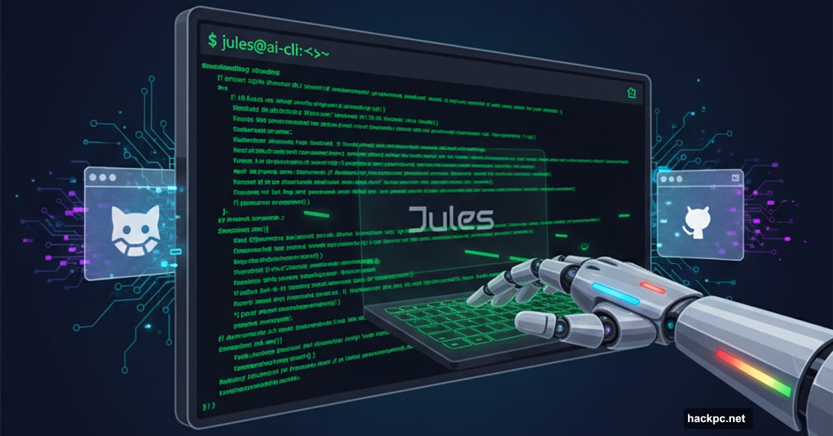 Google Jules AI agent emerging from terminal window displacing web interfaces