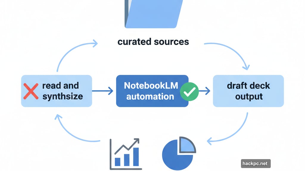 Automated workflow collapses research and slide creation into one process