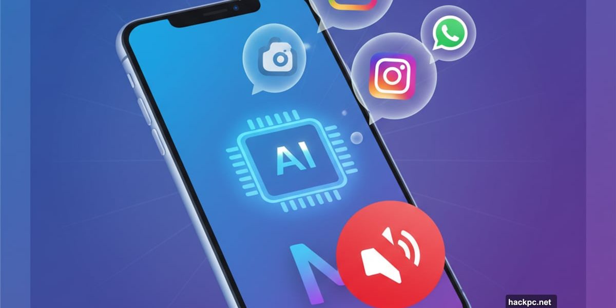 Smartphone with Meta AI notifications being silenced by mute button