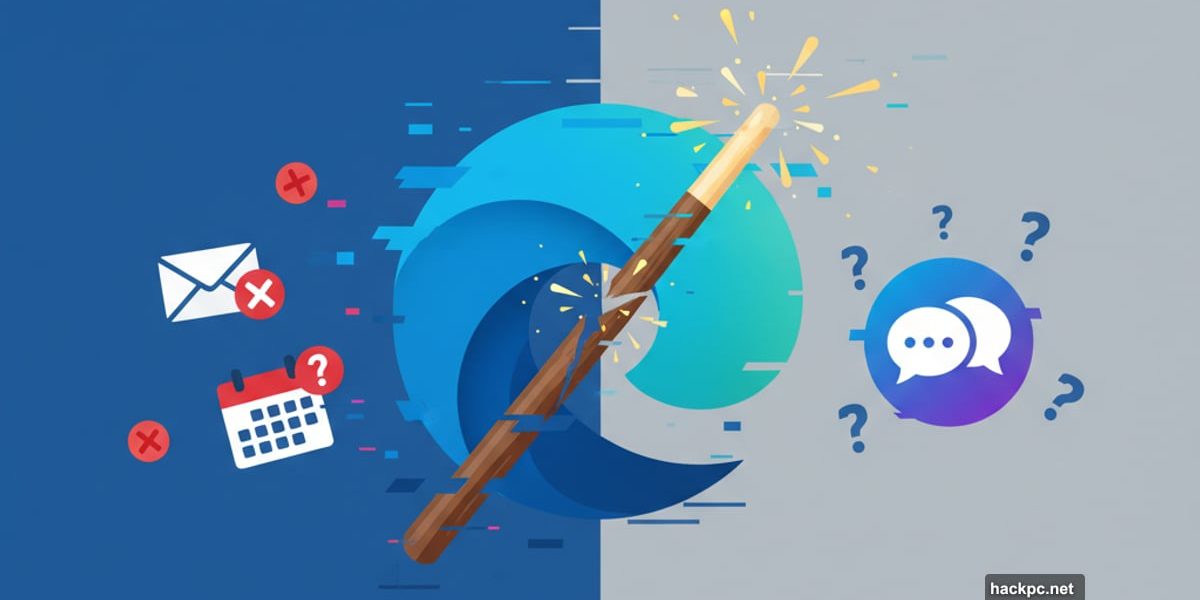Microsoft Edge Copilot broken magic wand with error symbols and failed tasks