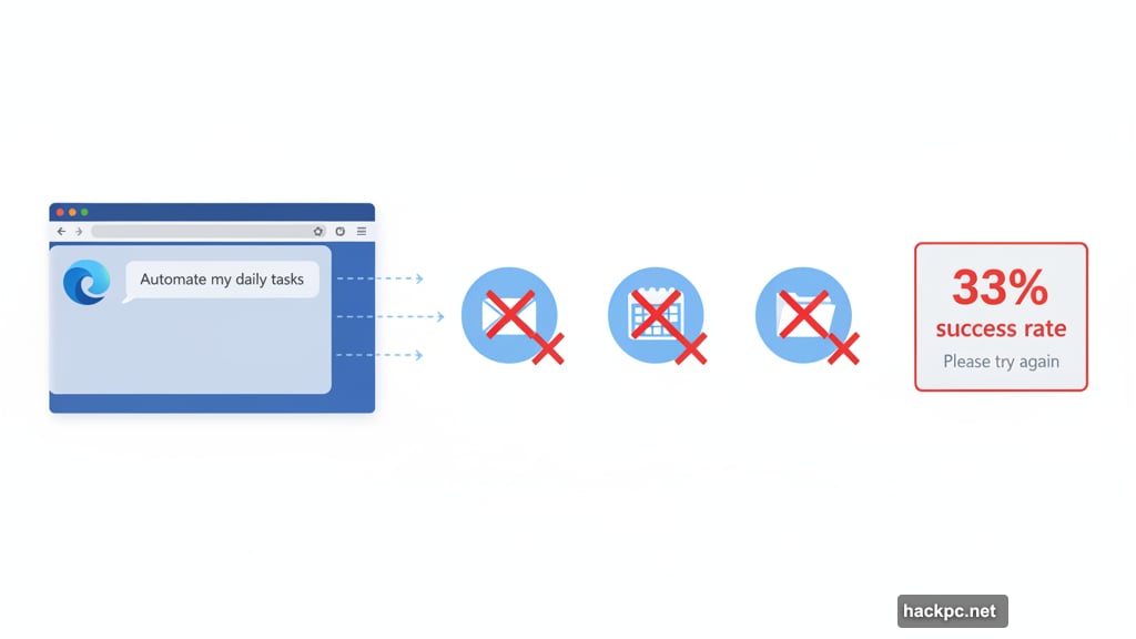 Copilot Actions fails basic email and reservation booking tasks