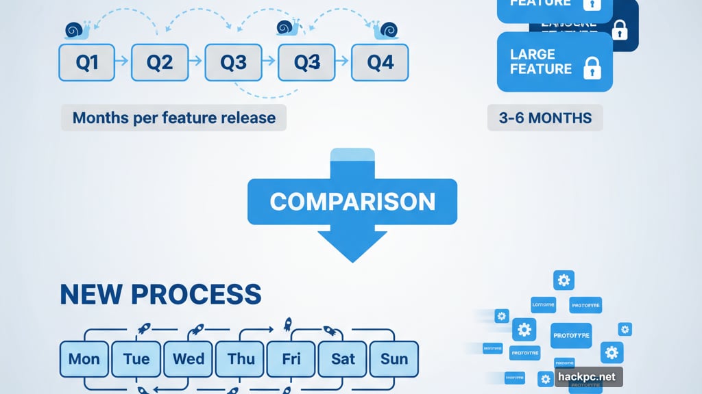 Weekly feature experiments replacing quarterly releases for faster AI iteration
