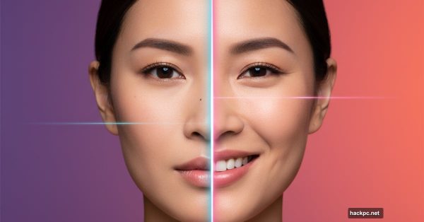 Split portrait showing same model with different expressions demonstrating AI consistency