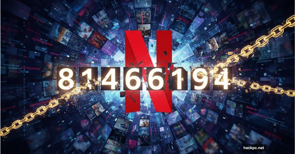 Netflix logo surrounded by chaos with glowing secret codes unlocking hidden content