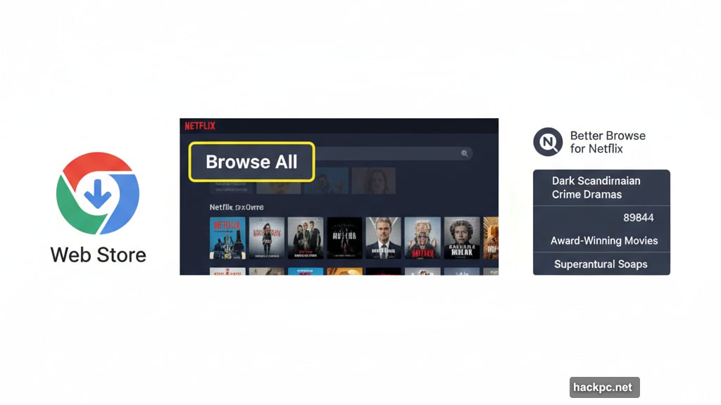 Browser extensions add Browse All button to Netflix homepage automatically