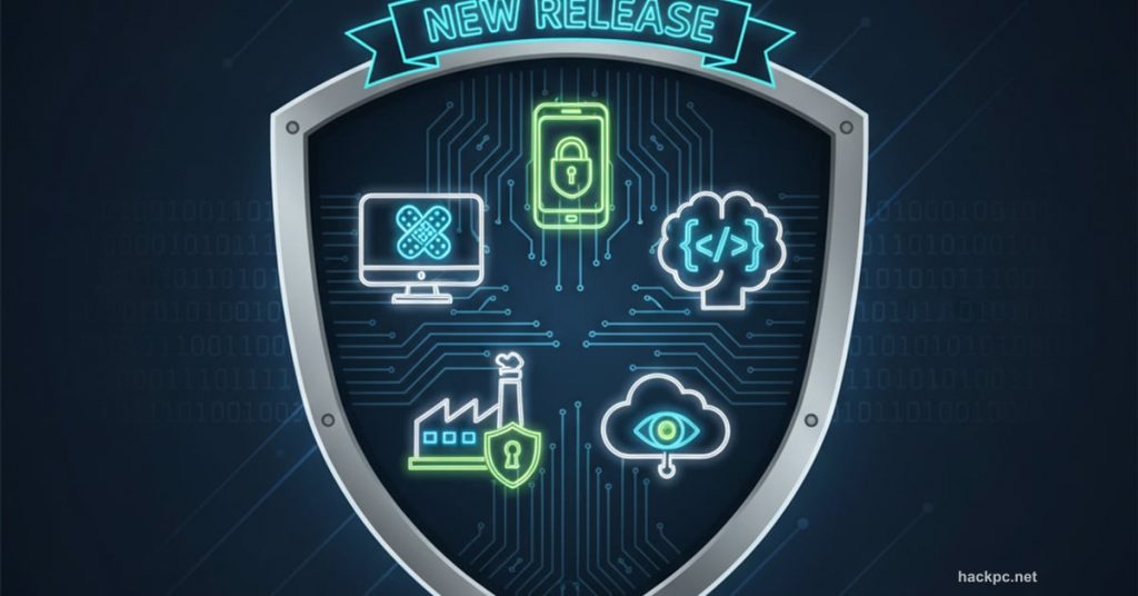 Five new security tools represented as icons inside protective digital shield