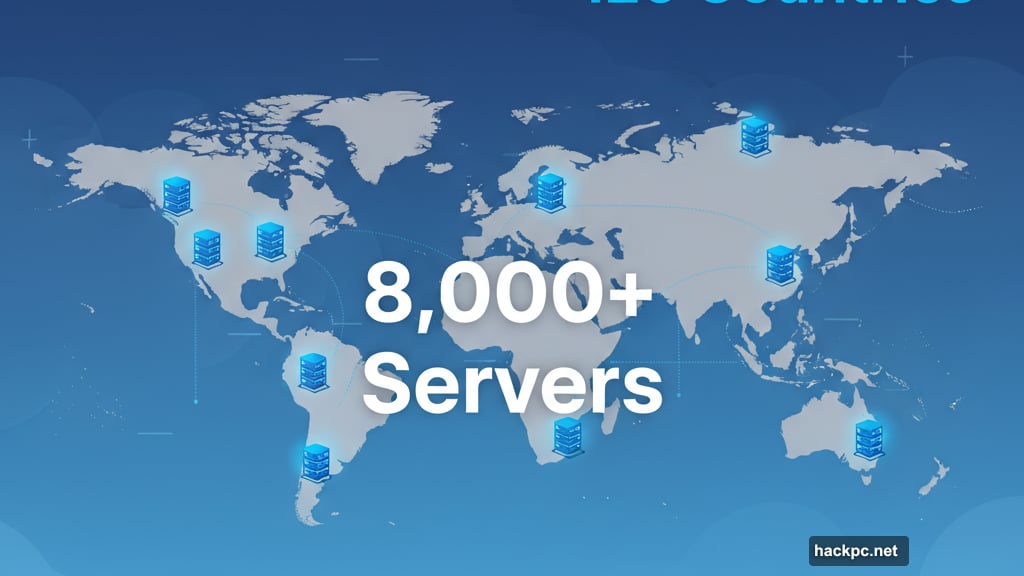 Eight thousand servers across one hundred twenty-six countries globally