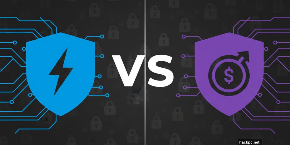 NordVPN versus Proton VPN comparison with shields and performance icons