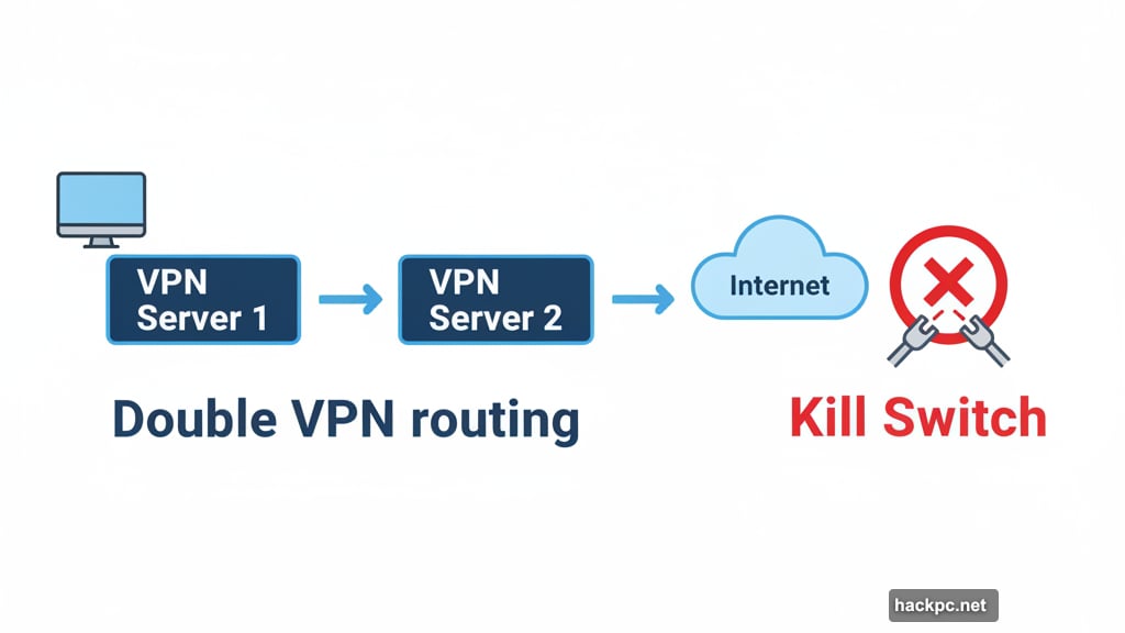 Double VPN routes traffic through two servers for protection